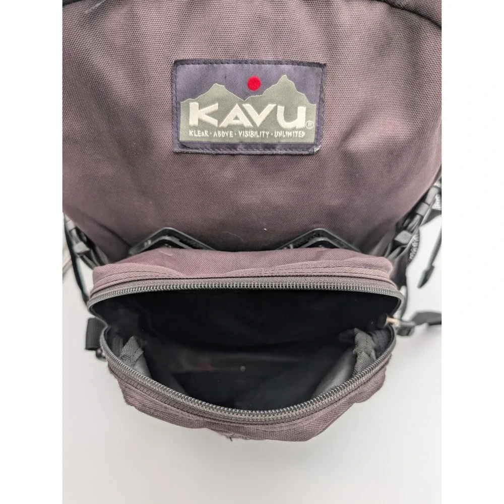 KAVU Canvas Backpack Dark Brown Outdoor Daypack Multi Pocket Repair Needed